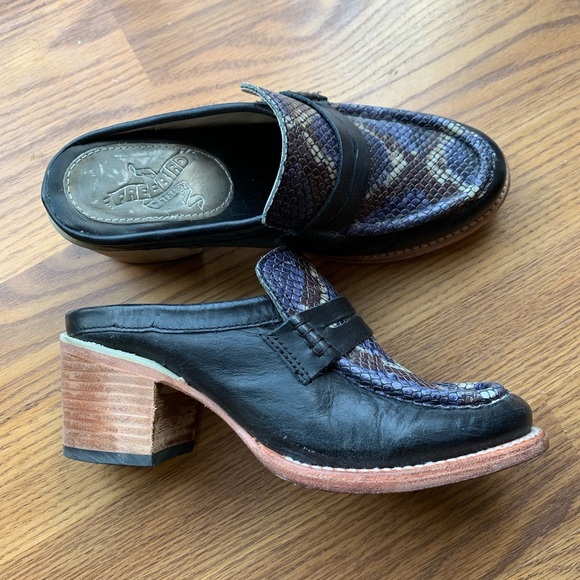 Freebird By Steven Shoes Collins Design Leather Women Size 6 Mules Heels Shoes - Picture 3 of 5